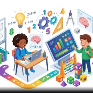 Изометрическая иллюстрация основ ментальной арифметики для онлайн-репетитора начальных классов на белом фоне